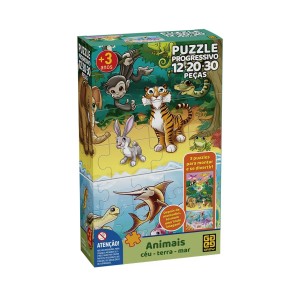Quebra-cabeça Progressivo Animais - Céu, Terra e Mar - Grow