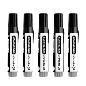 Marcador Quadro Branco Preto Kit c/ 5 Unidades Recarregável - Compactor
