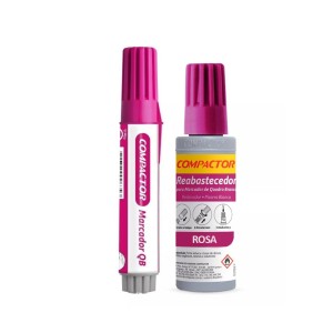 Kit Marcador Quadro Branco Rosa + Refil  - Compactor