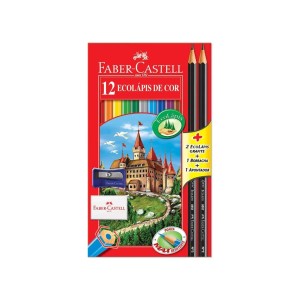 Estojo Lápis de Cor 12 Cores + 2 Grafite + Borracha + Apontador – Faber-Castell
