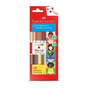 Lápis de Cor Bicolor Tons de Pele Caras & Cores Faber-Castell – 12 Cores (6 Lápis)