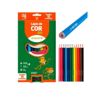Lápis de Cor Leo&Leo Big Triangular 12 Cores + Apontador