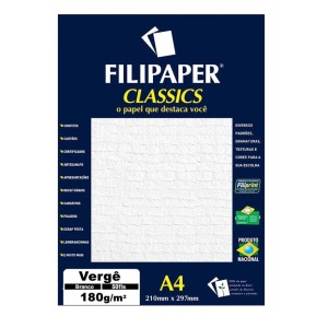 Papel Vergê Branco A4 180g/m² - Pacote Com 50 Folhas Filipaper