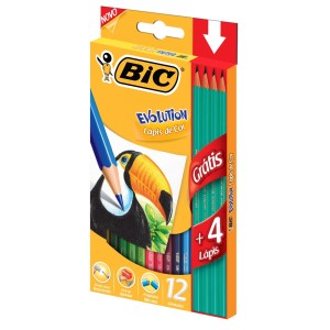 Lápis de Cor 12 Cores + 4 Lápis Preto Evolution - BIC