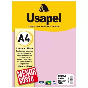 Papel Especial Pérola Rosa 180g/m² A4 - 30 folhas - Usapel