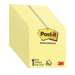 Kit 20 Blocos de Notas Adesivas Post-it ® - Amarelo - 76 mm x 76 mm - 100 folhas - 3M