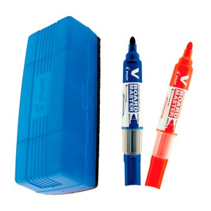 Kit Apagador Quadro Branco 150-N Flip Top + 2 Marcadores Quadro Branco V-Board Master - Pilot