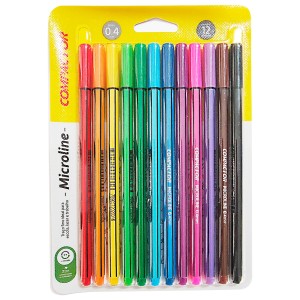 Caneta Microline Ponta fina 0.4 mm 12 Cores - Compactor