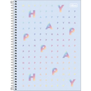 Caderno 1 Matéria Universitário Espiral Azul Pastel Happy - Tilibra